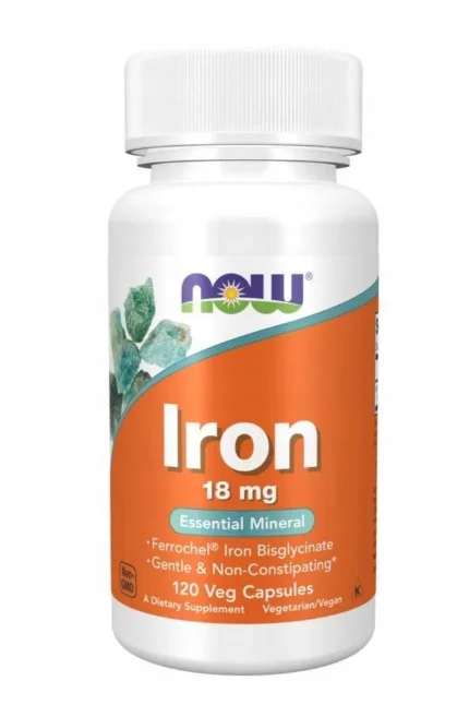 Now Foods Iron, kapsułki ze składnikami uzupełniającymi dietę w żelazo, 120 szt.