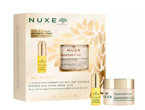 NUXE Nuxuriance Gold, zestaw: olejkowy krem do twarzy, 50 ml + serum do twarzy, 5 ml