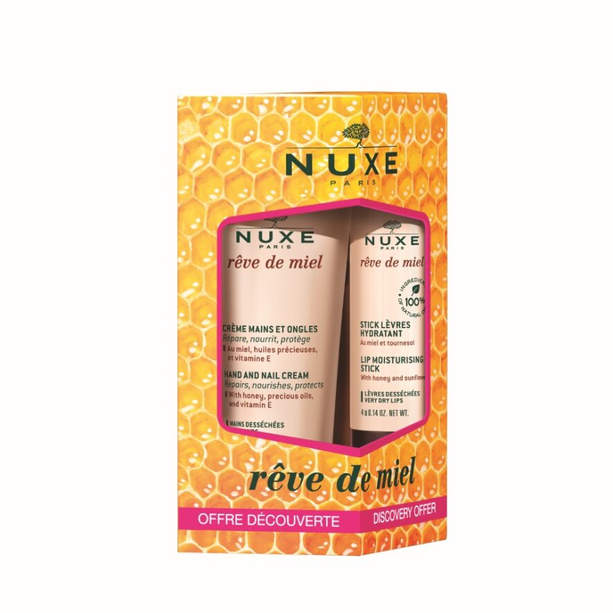 NUXE REVE DE MIEL , zestaw: krem do rąk, 30 ml + pomadka do ust, 4 g