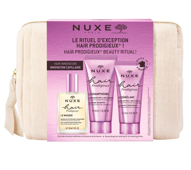 NUXE Hair Prodigieux, maska, 30 ml + szampon, 50 ml + odżywka, 30 ml + kosmetyczka