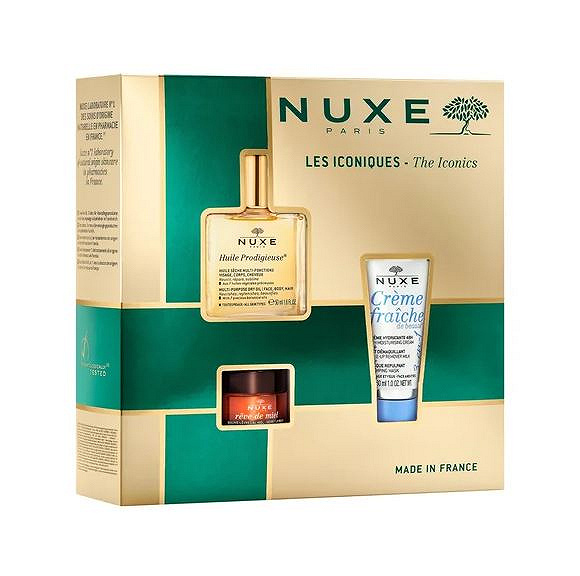 Nuxe Huile Prodigieuse, suchy olejek, 50 ml + odżywczy balsam do ust, 15 g + nawilżający krem 3 w 1, 30 ml