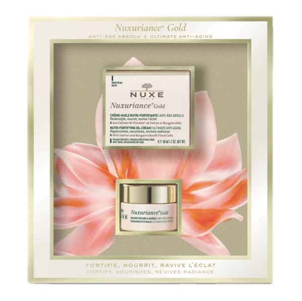 Nuxe Nuxuriance Gold, zestaw ultraodżywczy: krem do twarzy, 50 ml + rozświetlający balsam pod oczy, 15 ml