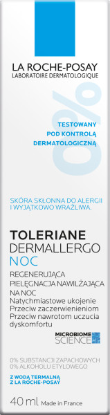 La Roche-Posay Toleriane Dermallergo Noc , regenerująca pielęgnacja nawilżająca na noc, 40 ml.