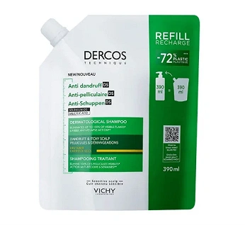 Vichy Dercos DS, szampon przeciwłupieżowy dla włosów suchych, refill, 390 ml