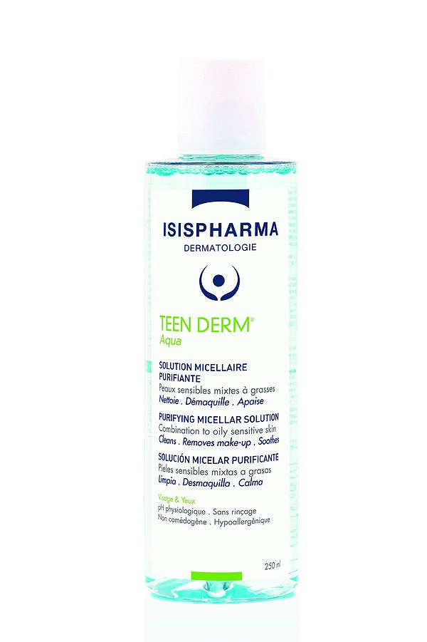 IsisPharma TEEN DERMA AQUA, woda micelarna do oczyszczania skóry tłustej i trądzikowej, 250 ml