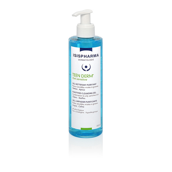IsisPharma TEEN DERM GEL SENSITIVE, oczyszczający żel do mycia twarzy, 250 ml