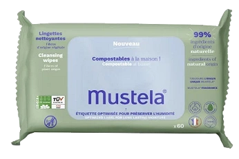 Mustela Chusteczki, kompostowalne, nawilżane z zapachem, 60 szt.