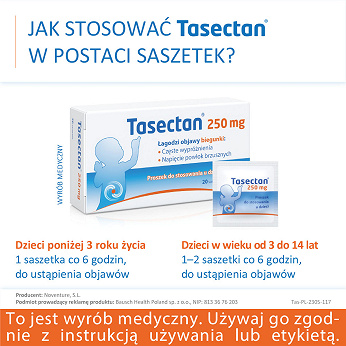 Tasectan 250 mg, proszek łagodzący objawy biegunki, 20 sasz.