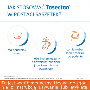 Tasectan 250 mg, proszek łagodzący objawy biegunki, 20 sasz.