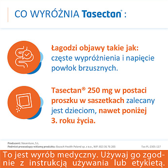 Tasectan 250 mg, proszek łagodzący objawy biegunki, 20 sasz.