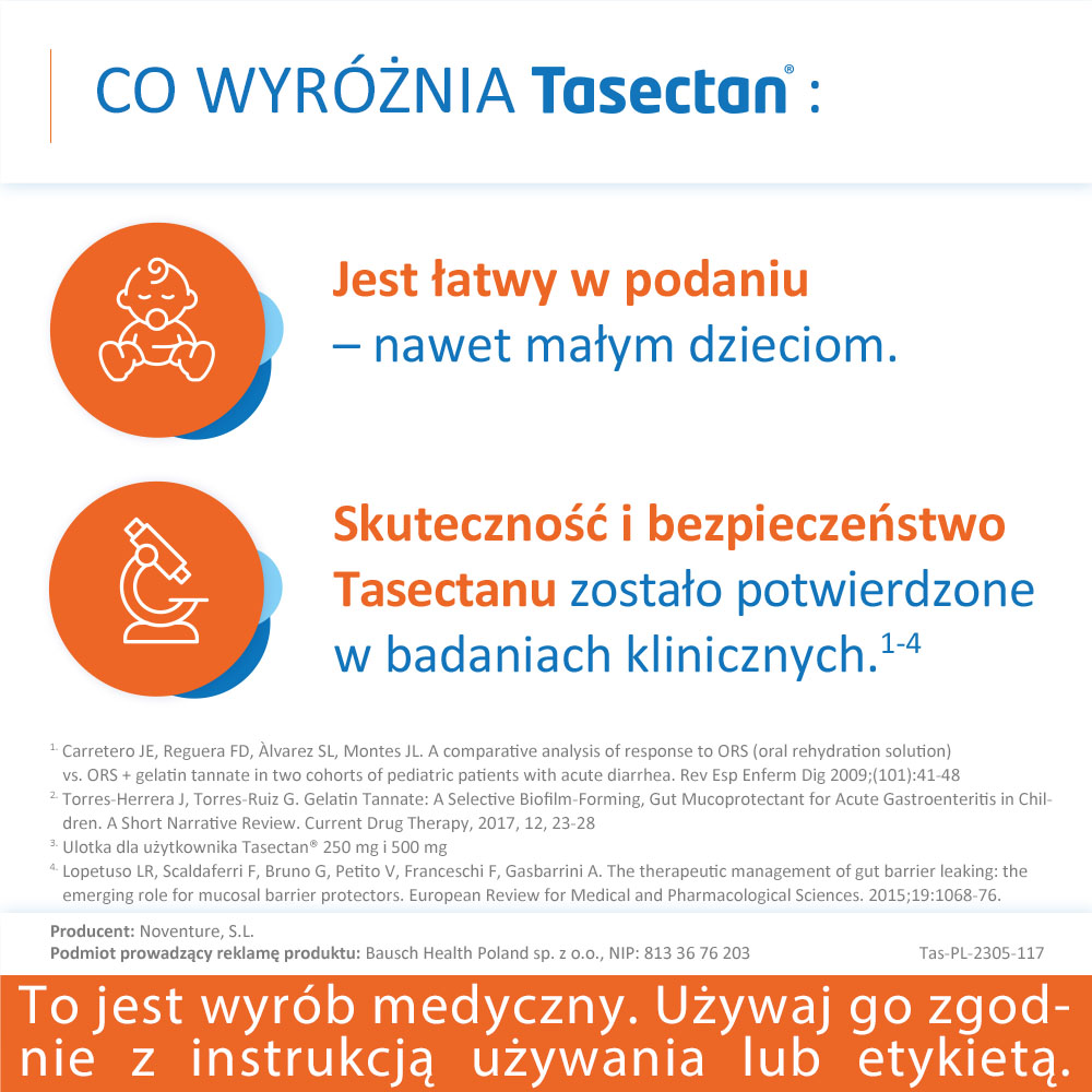 Tasectan 250 mg, proszek łagodzący objawy biegunki, 20 sasz.