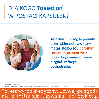 Tasectan 500 mg, kapsułki łagodzące objawy biegunki, 15 szt.