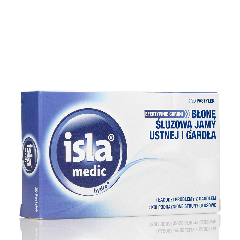 Isla - Medic Hydro+, pastylki do ssania łagodzące problemy z gardłem, 20 szt.