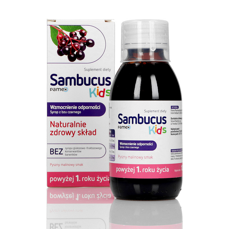 Sambucus Kids, syrop wzmacniający odporność, smak malinowy, butelka 100 ml