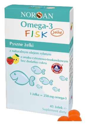 Norsan Omega-3 FISK Jelly, żelki o smaku cytrynowo - truskawkowym, 45 szt.
