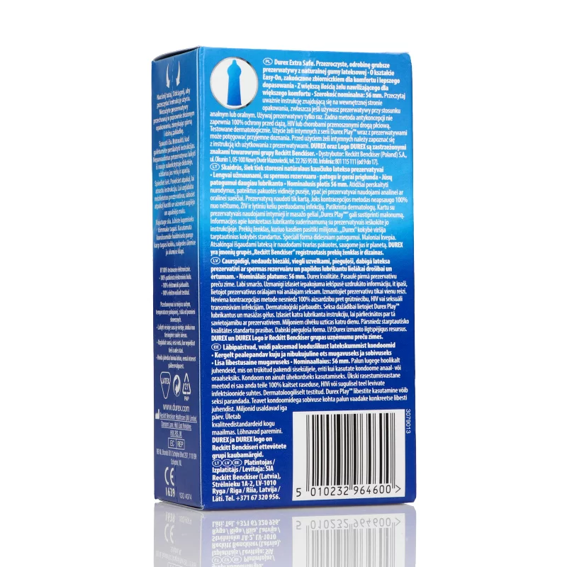 Durex Extra Safe, prezerwatywa odrobinę grubsza z większą ilością żelu nawilżającego, 12 szt.