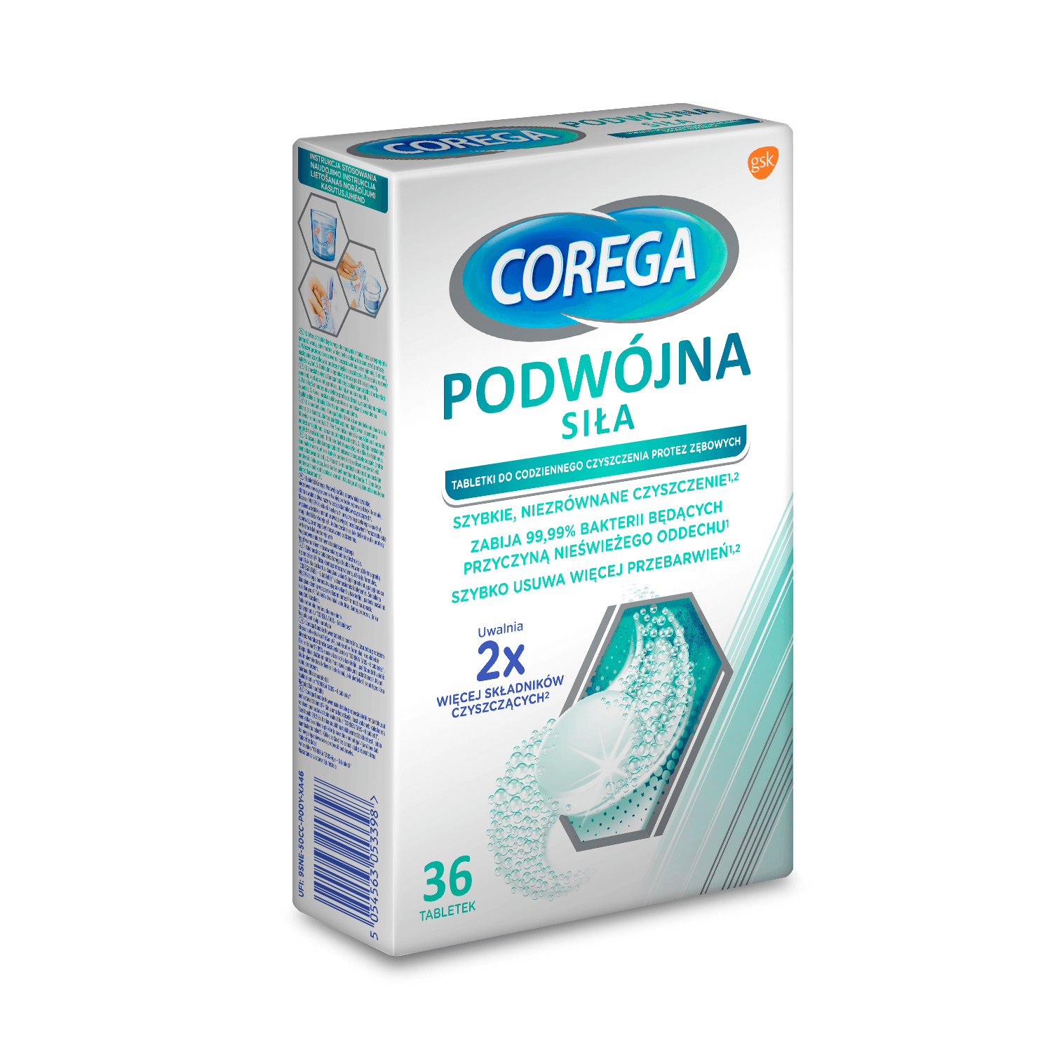 Corega Podwójna siła, tabletki do czyszczenia protez zębowych, 36 szt.