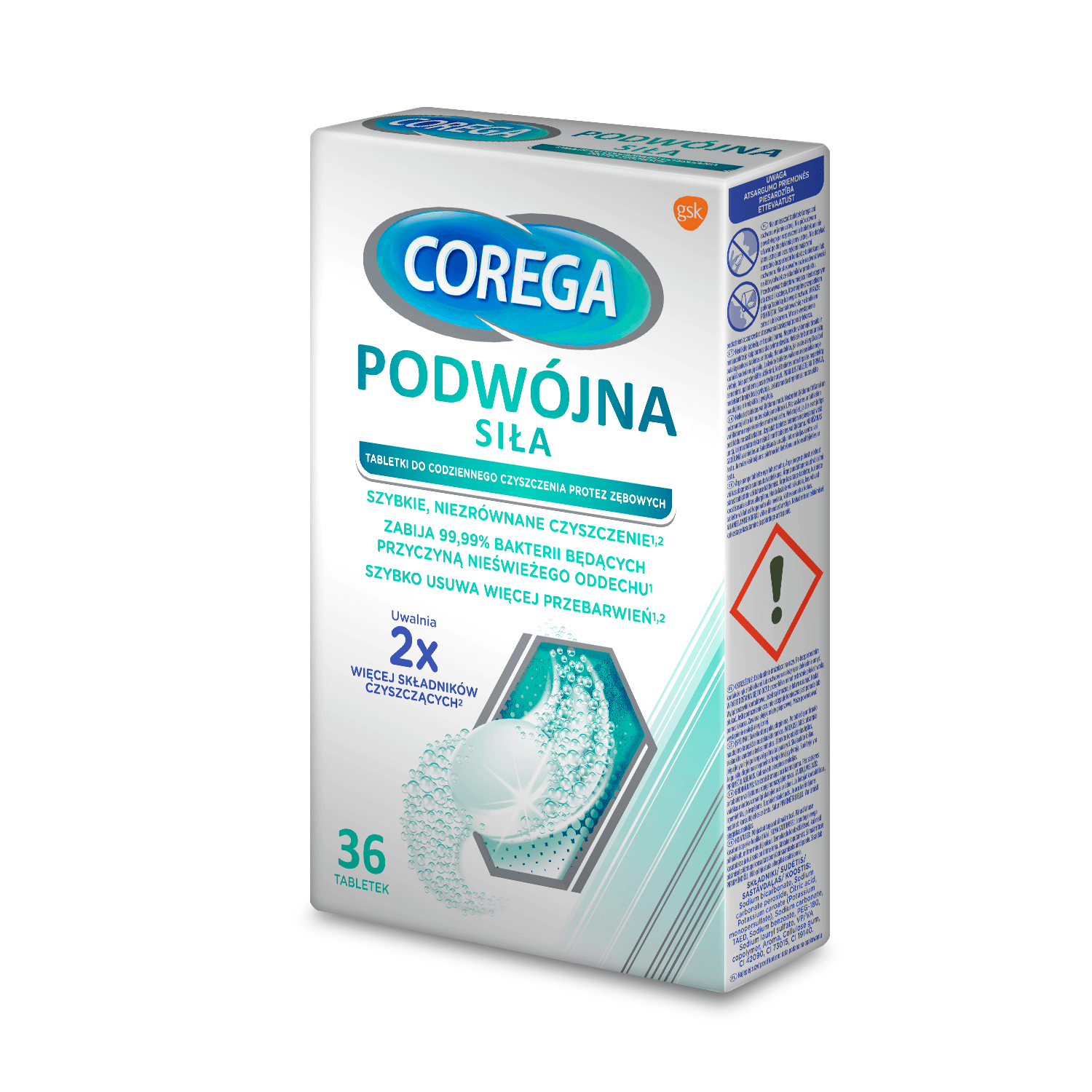 Corega Podwójna siła, tabletki do czyszczenia protez zębowych, 36 szt.