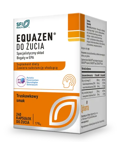 Equazen, kapsułki do żucia z dodatkiem oleju z wiesiołka o smaku truskawkowym, 240 szt.