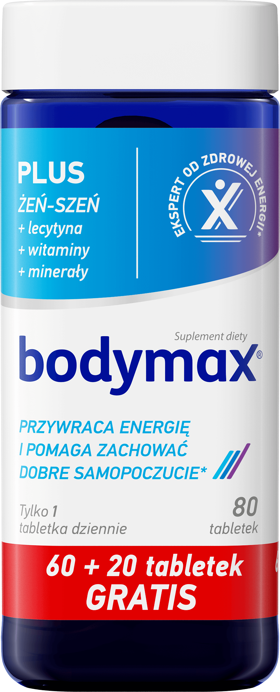Bodymax Plus tabletki na energię i wzmocnienie z żeń-szeniem, 80 szt.