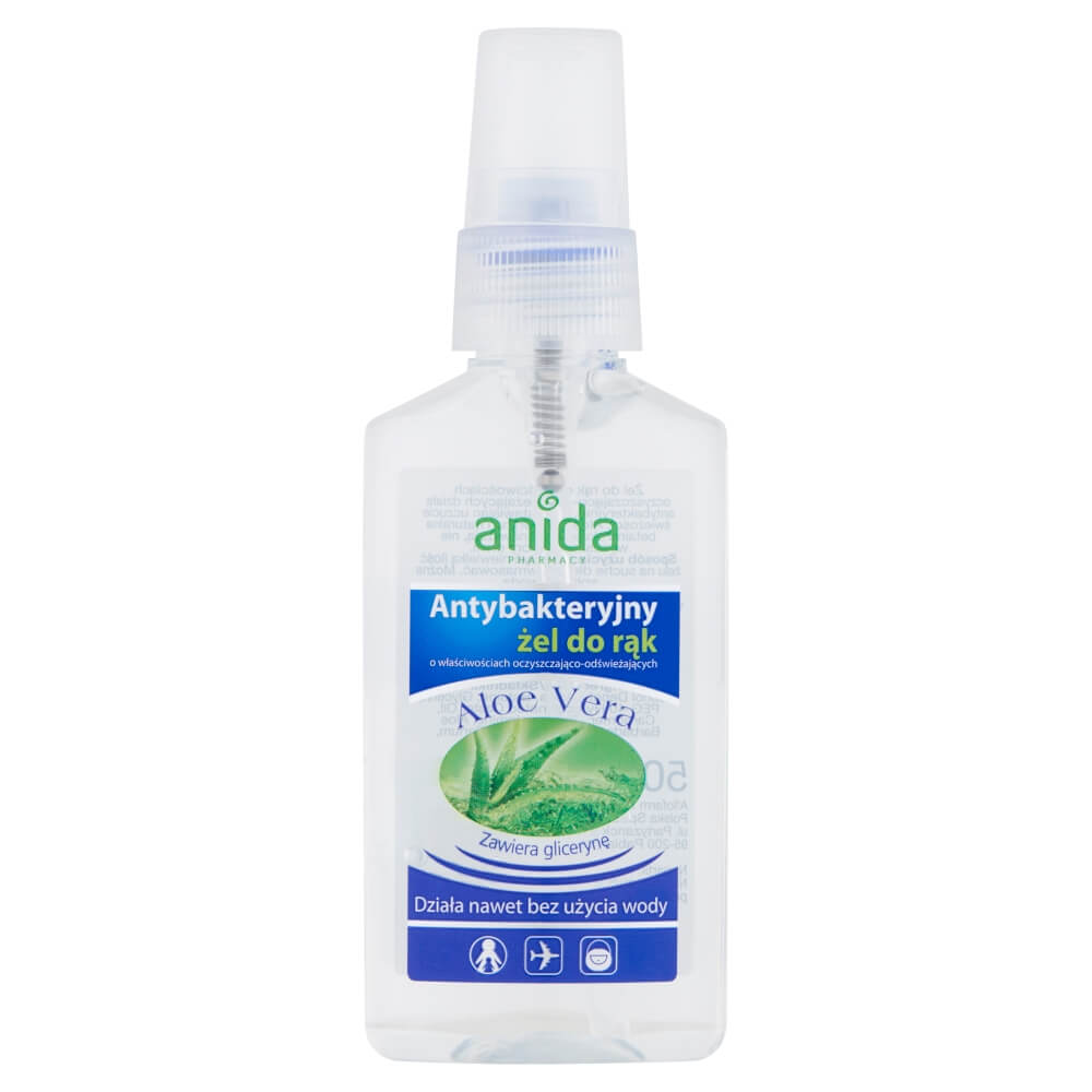 Anida Aloe Vera , żel antybakteryjnt do dezynfekcji rąk, atomizer 50 ml