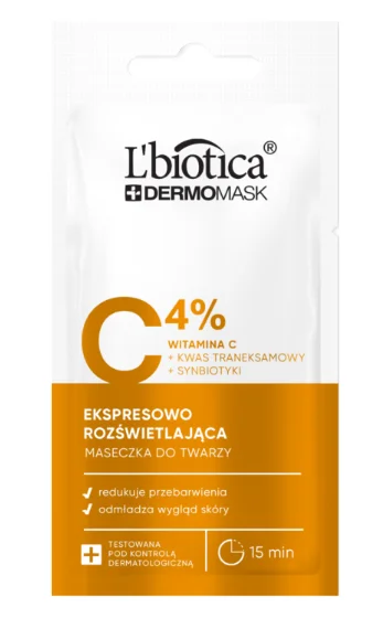 L'biotica Dermomask ekspresowo rozświetlająca maska z witaminą C, 8 ml