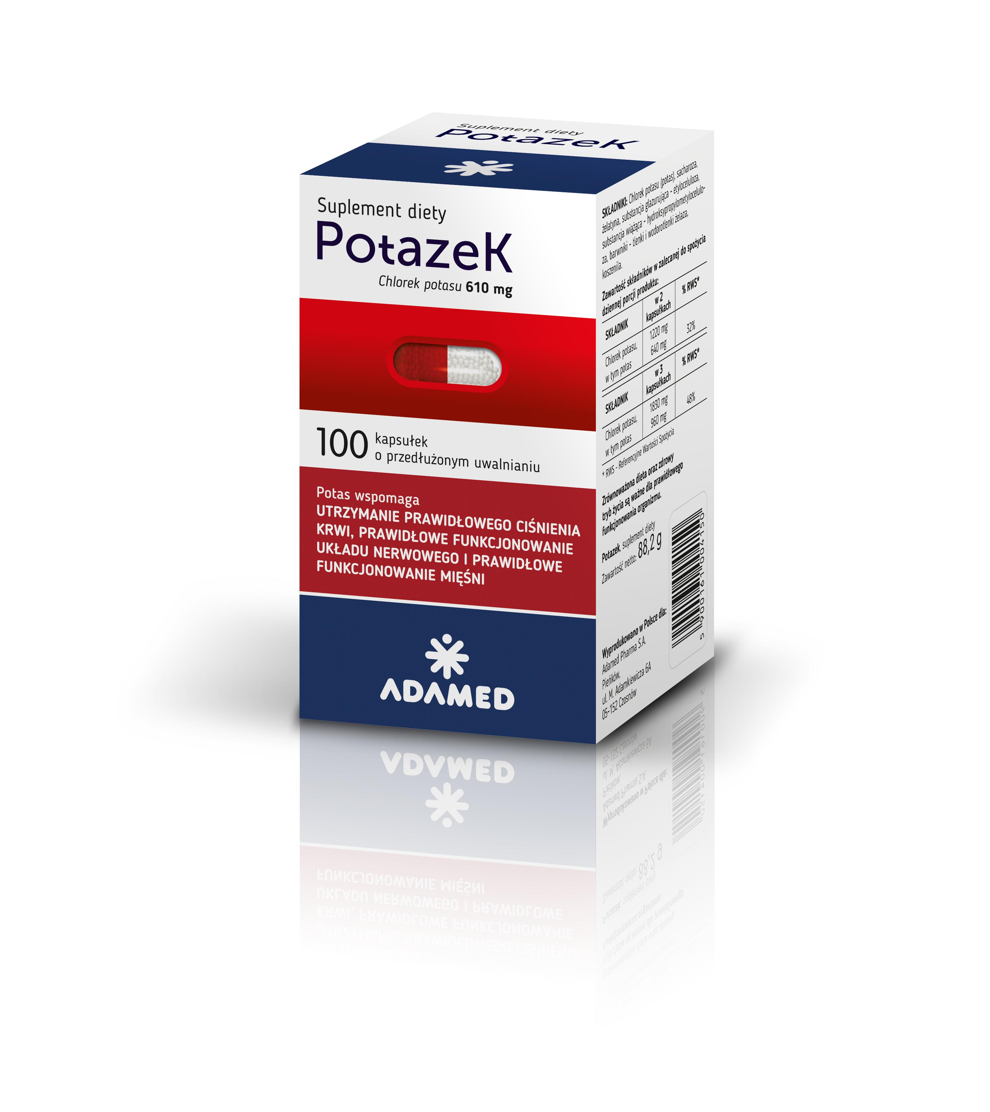 Potazek, kapsułki  ze składnikami pomagającymi utrzymać prawidłowe ciśnienie krwi, 100 szt.