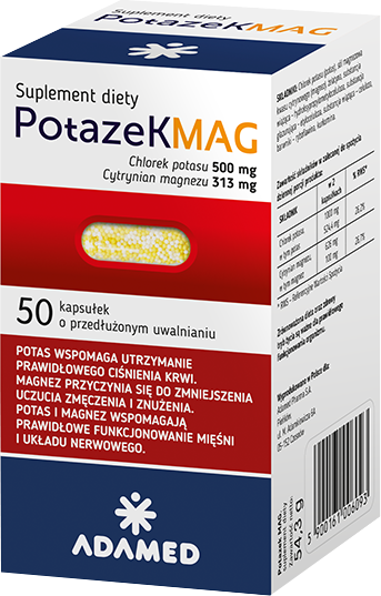 Potazek MAG, kapsułki z potasem i magnezem pomagającym utrzymać prawidłowe ciśnienie krwi, 50 szt.