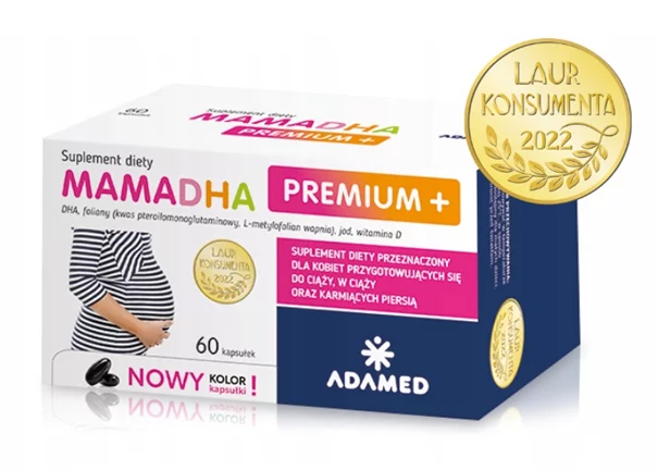 MamaDHA Premium+, kapsułki z kompozycją witamin i minerałów dla kobiet w ciąży, karmiących, 60 szt.