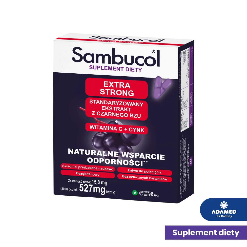 Sambucol Extra Strong kapsułki ze składnikami wspierającymi układ odpornościowy dla dorosłych, 30 szt.