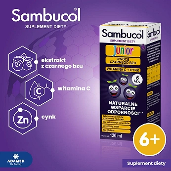 Sambucol Junior, płyn ze składnikami wspomagającymi układ odpornościowy, 120 ml