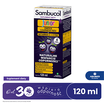 Sambucol Junior, płyn ze składnikami wspomagającymi układ odpornościowy, 120 ml