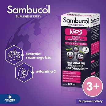 Sambucol Kids, syrop wspierający pracę układu odpornościowego z witaminą C, butelka 120 ml