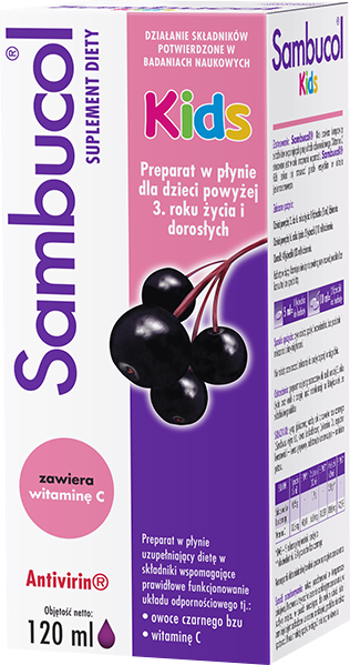 Sambucol Kids, syrop wspierający pracę układu odpornościowego z witaminą C, butelka 120 ml