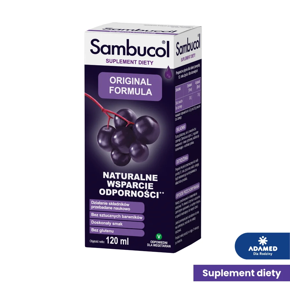Sambucol Original Formula płyn ze składnikami wspomagającymi prawidłowe funkcjonowanie układu odpornościowego, 120 ml