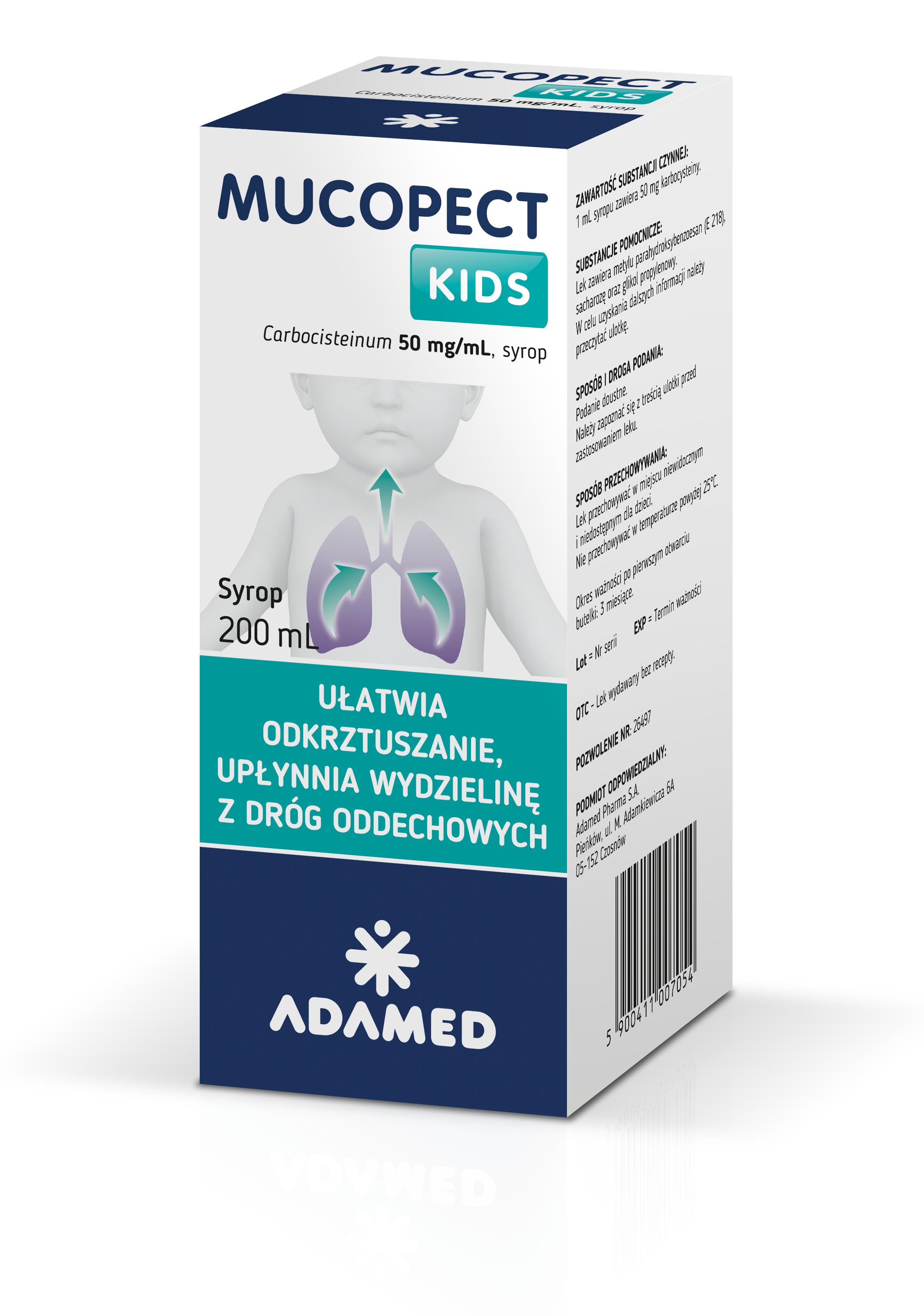 Mucopect Kids , syrop na objawowe leczenie chorób dróg oddechowych, 50 ml