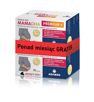 MamaDHA Premium +, kapsułki z DHA witaminami i minerałami dla kobiet w ciąży, 90 + 90 szt.