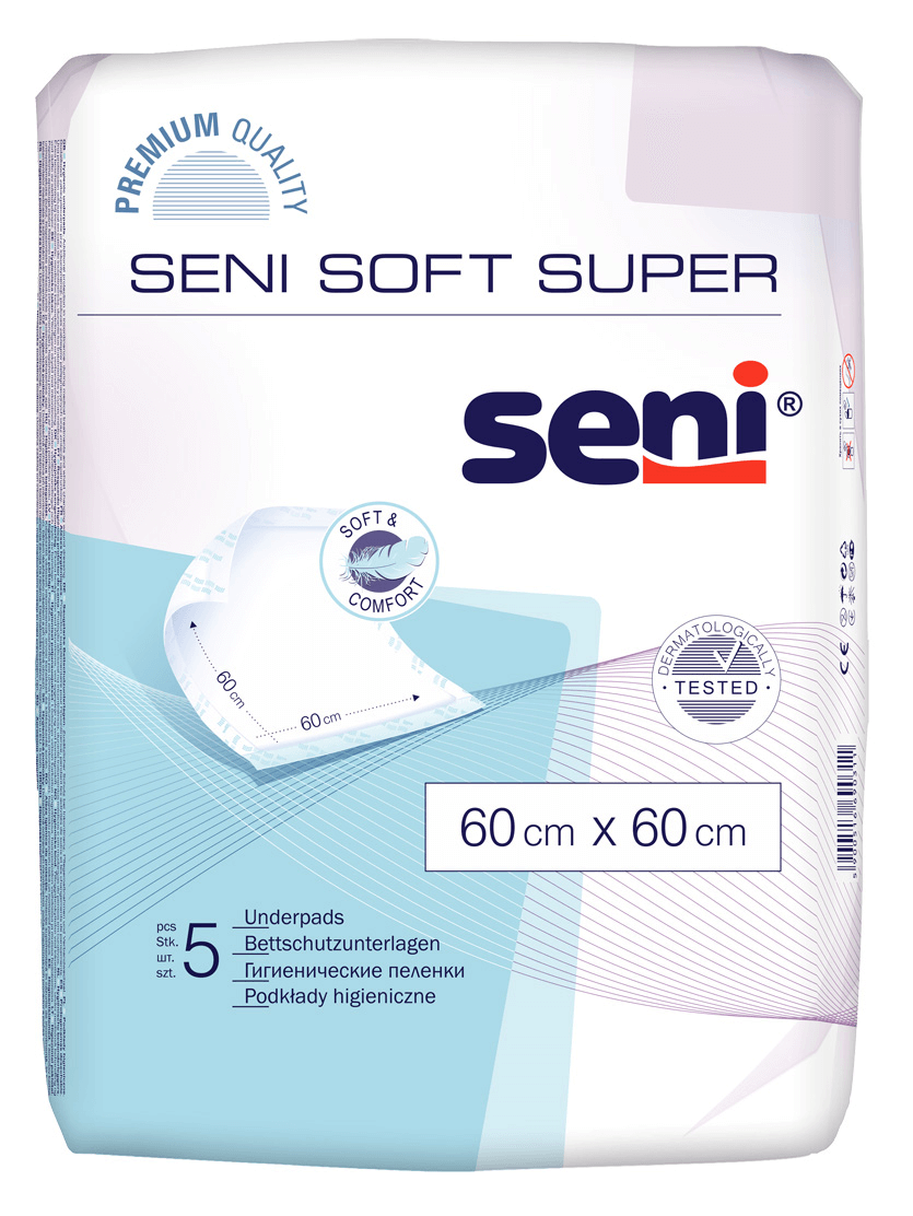 Seni Soft Super , podkłady higieniczne, 60 cm x 60 cm, 5 szt.