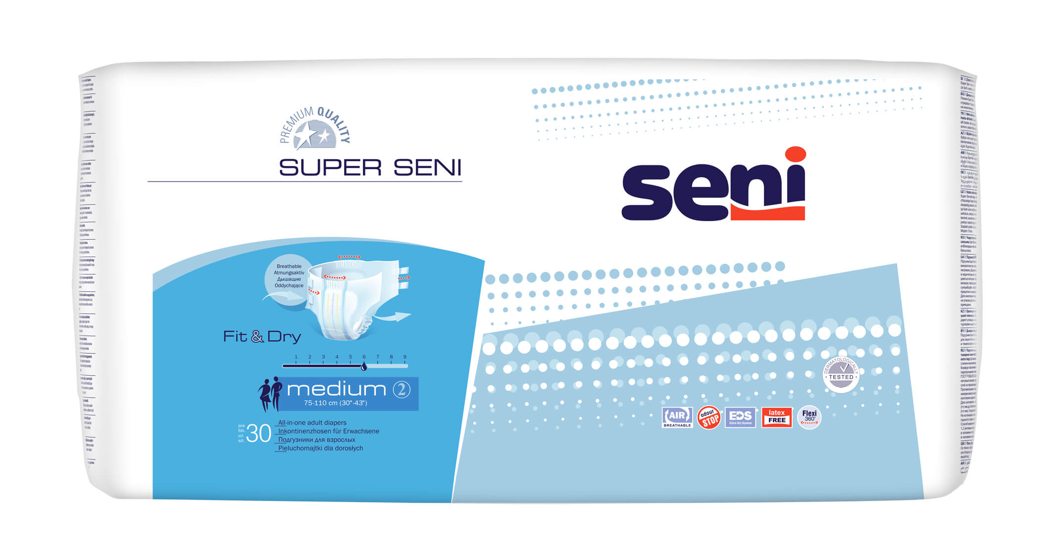 Seni Super , pieluchomajtki rozmiar M (75-110 cm), 30 szt.