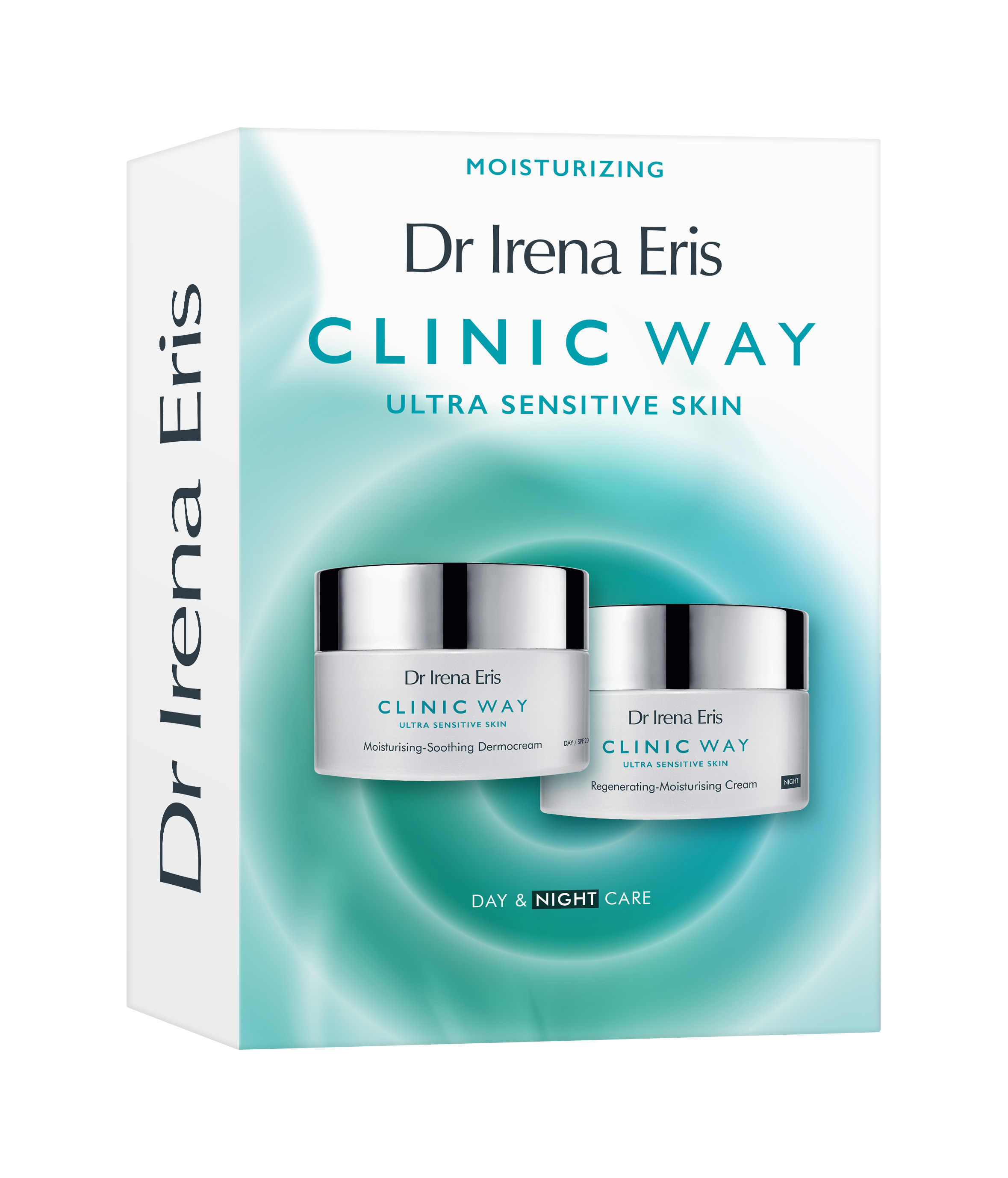 Dr. Irena Eris Clinic Way Nawilżanie , zestaw: łagodząco-nawilżający krem na dzień SPF20 50 ml + regenerująco-nawilżający krem na noc 50 ml.