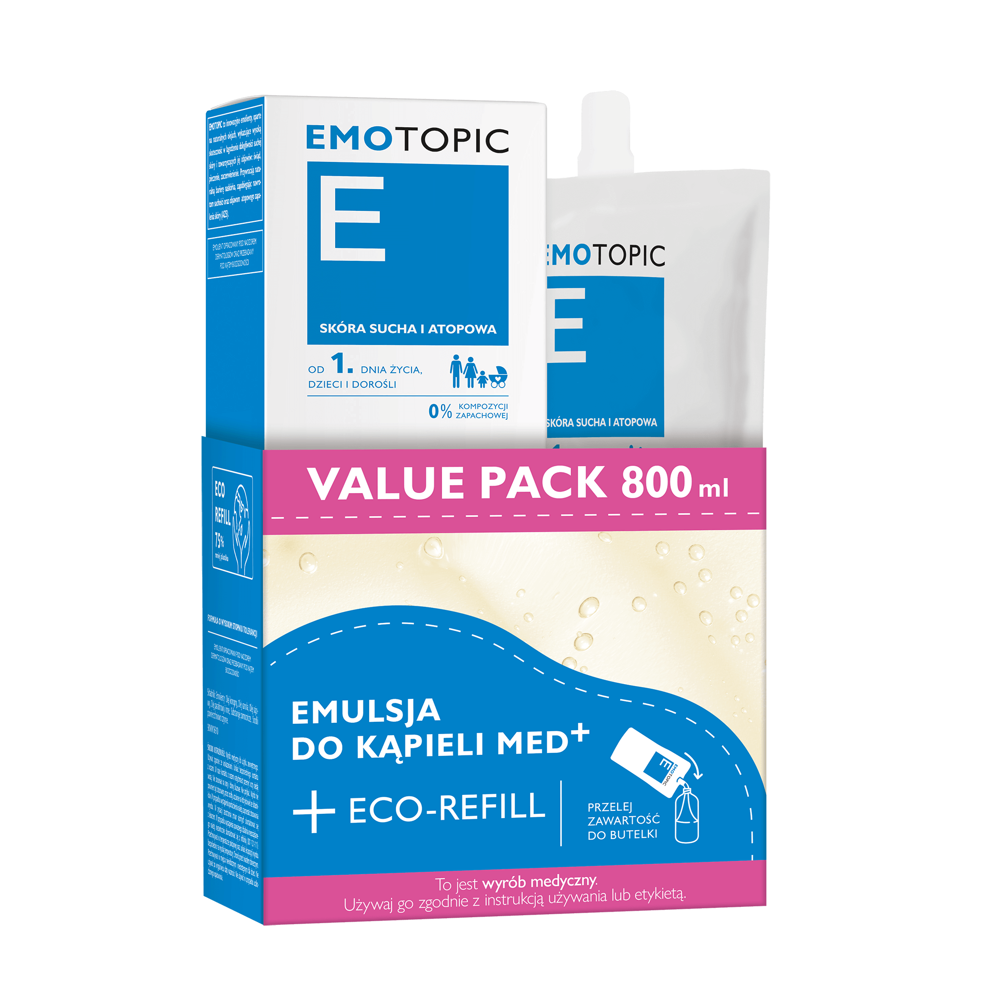 Emotopic, zestaw: emulsja do kąpieli med+, 400ml + eco-refill, 400ml