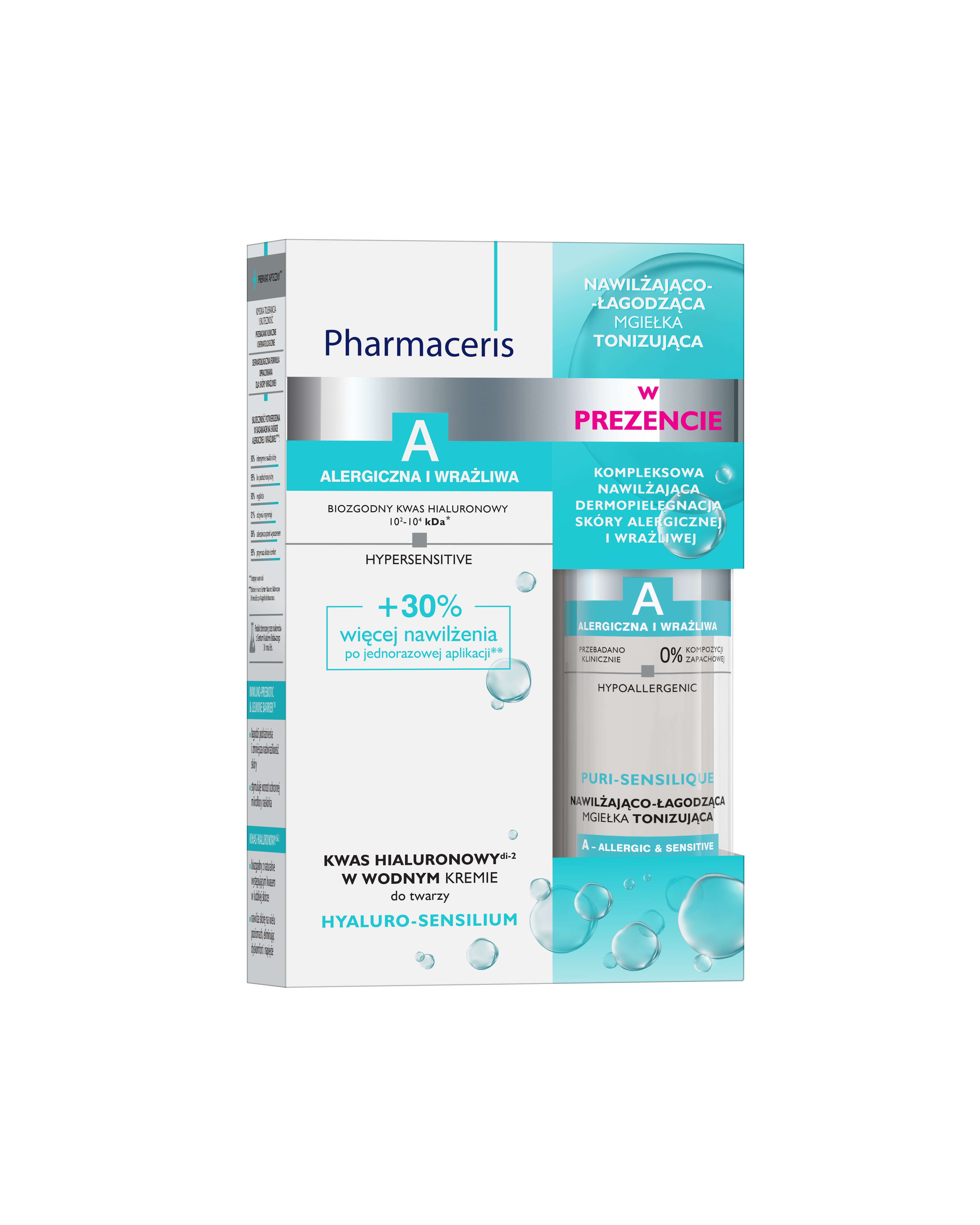 Pharmaceris A HYALURO-SENSILIUM , zestaw: wodny krem do twarzy, 40 ml + nawilżająco-łagodząca mgiełka, 100 ml