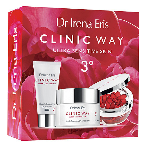 Dr. Irena Eris Clinic Way Ultra Sensitive Skin 3°, zestaw: krem na dzień, 50ml + krem na noc, 30ml + dermokapsułki, 30szt.