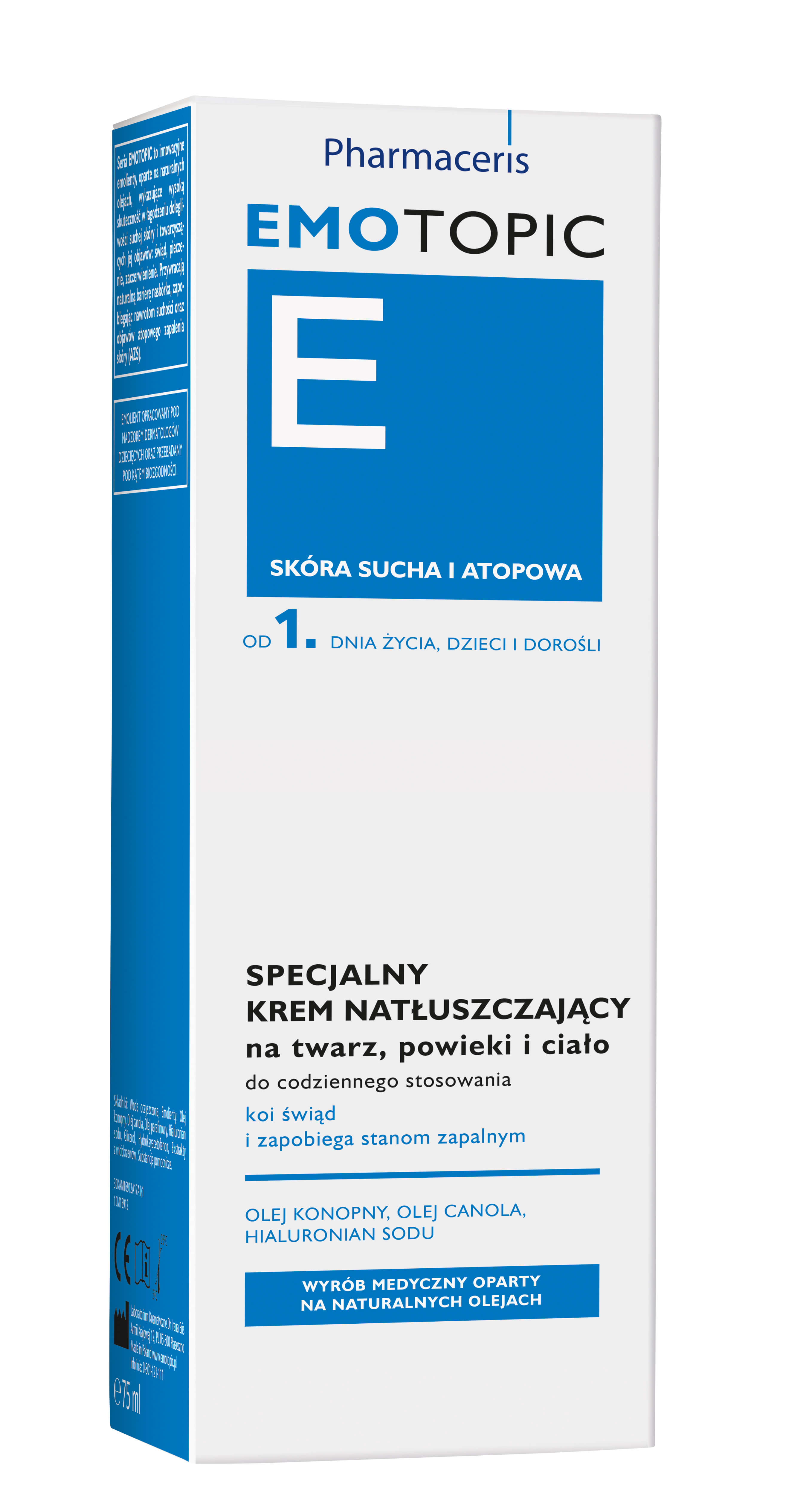 Emotopic  specjalny krem natłuszczający na twarz, powieki i ciało, 75 ml