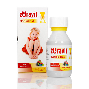 Żuravit Junior Plus , syrop  ze składnikami na prawidłowe funkcjonowanie układu moczowego o smaku owoców leśnych, 100 ml