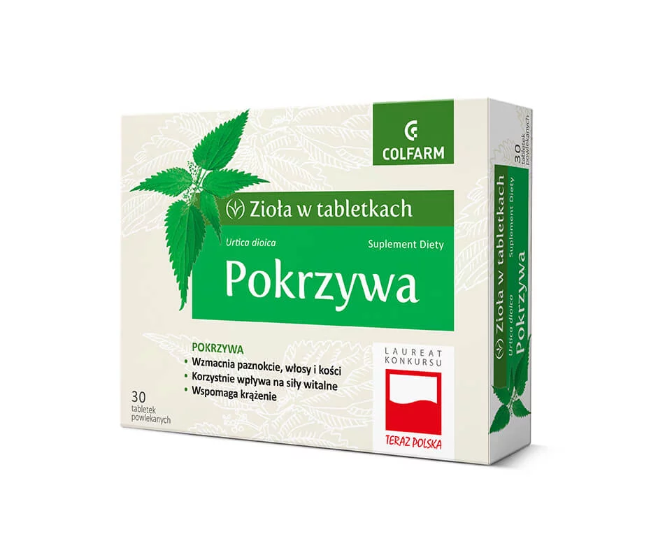 Zioła w tabletkach Pokrzywa, tabletki powlekane ze składnikami wzmacniającymi paznokcie i włosy 30 szt.