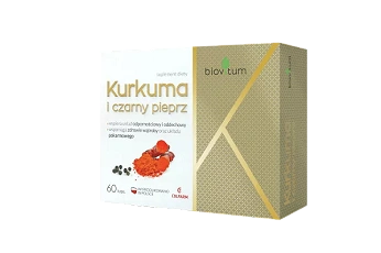 Biovitum Kurkuma i czarny pieprz, kapsułki ze składnikami wspierającymi układ odpornościowy i pokarmowy, 60 szt.