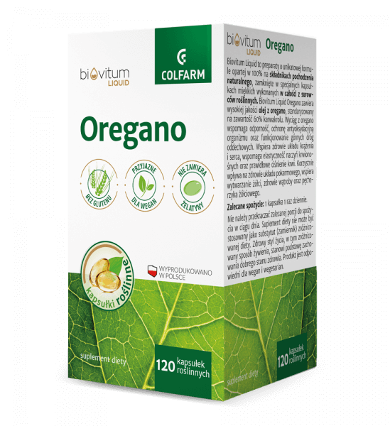 Oregano Biovitum Liquid  kapsułki ze składnikami wspierającymi układ odpornościowy i pokarmowy, 120 szt.