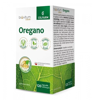 Oregano Biovitum Liquid , kapsułki ze składnikami wspierającymi układ odpornościowy i pokarmowy, 120 szt.