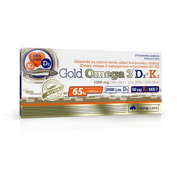 Olimp Gold Omega 3 D3 + K2, kapsułki ze składniami na prawidłowe funkcjonowanie układu krwionośnego, serca, 30 szt.